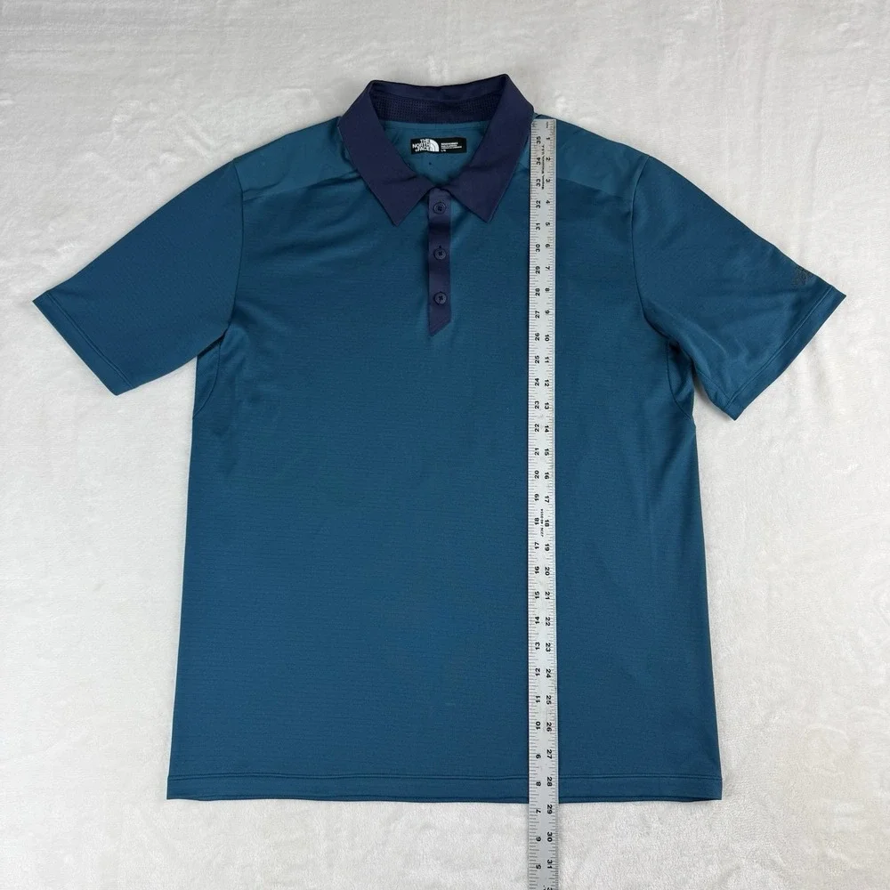 The North‎ Face Performance Polo Shirt Mens L Teal Blue Short Sleeve Athletic